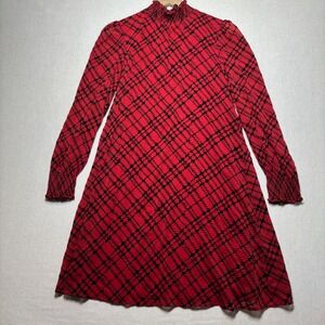 Tommy Hilfiger Red Black Plaid Mock Neck Long Sleeve A-Line Dress Size 2